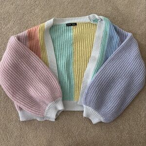 SHEIN Pastel Pink Lavender Mint Yellow Colorblock Knit Cardigan